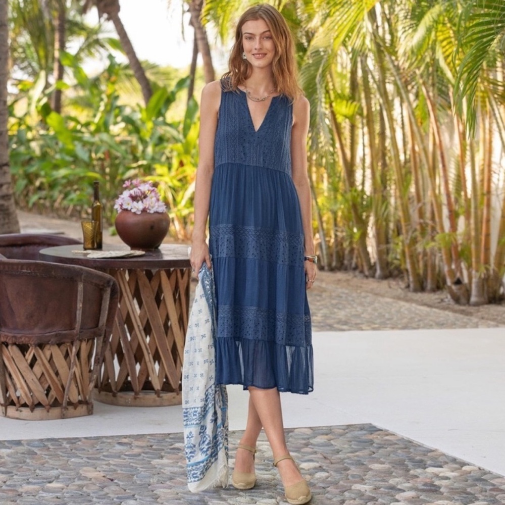 Sundance Dress Zellie Eyelet Dark Blue Midi Sleeveless Boho Women’s Size Small - Picture 11 of 11
